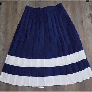 Emerald Isle Vintage 60s Button Up Navy Blue/white Stripe Skirt Women Size 13-14